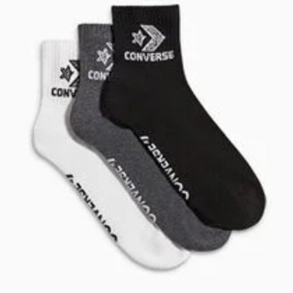 Converse 3 Pack Logo Half Cushion Quarter Socks - Picture 1 of 6